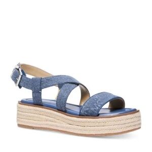 New💙Michael Kors Lynn Leather Buckled Denim Blue Espadrille Sandals